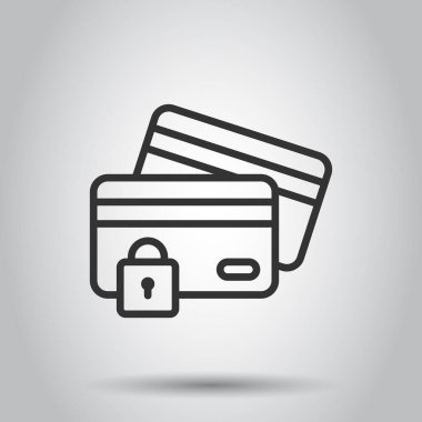 Kredi kartı koruma simgesi düz stil. Beyaz izole edilmiş arka planda güvenli bir alışveriş vektörü çizimi. Ticari asma kilit iş kavramı.