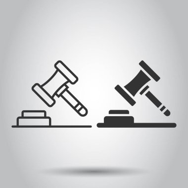 Açık arttırma çekici simgesi düz stil. Beyaz izole arkaplanda mahkeme işareti vektör illüstrasyonu. Mahkeme iş kavramı.