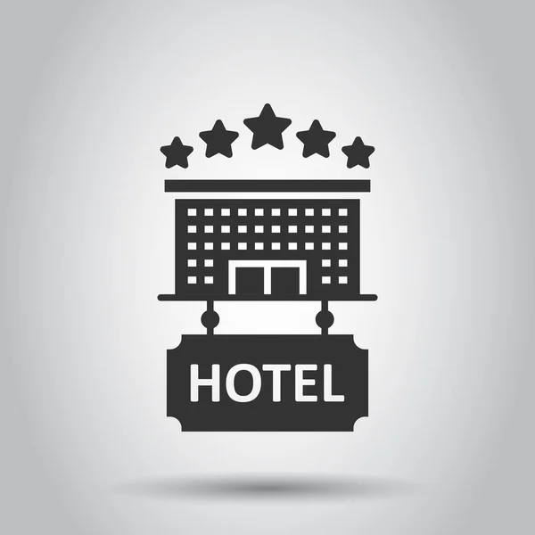 Знак Пятизвездочной Гостиницы Плоском Стиле Векторная Иллюстрация Здания Гостиницы Белом — стоковый вектор