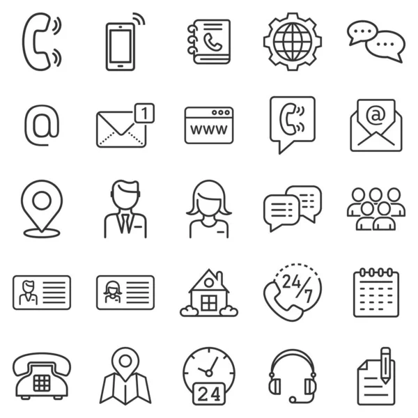 Contact Icon Set Flat Style Phone Communication Vector Illustration White — Stock Vector