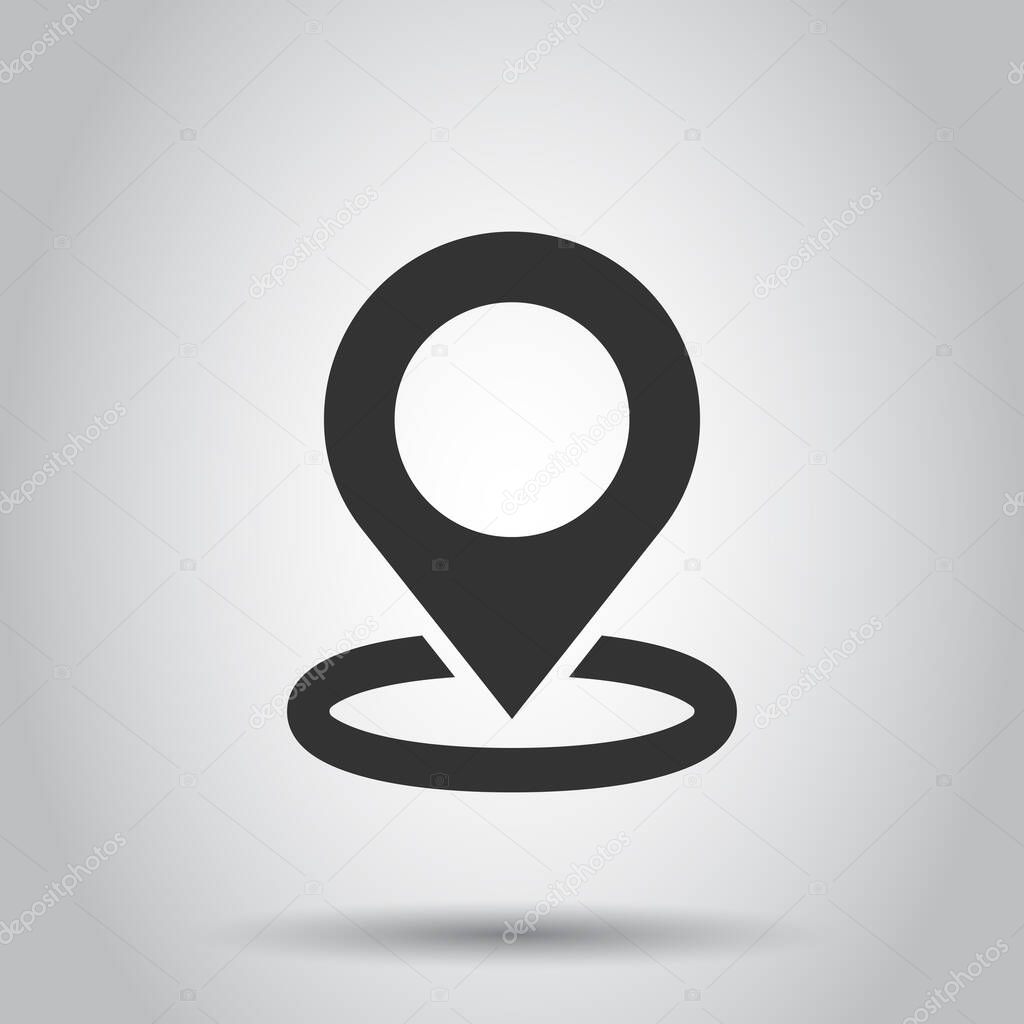 Map pin icon in flat style. GPS navigation vector illustration on white isolated background. Locate position business concept.