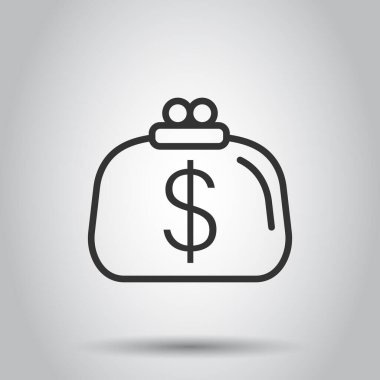 Cüzdan simgesi düz stil. Beyaz izole edilmiş arka planda cüzdan vektör çizimi. Finans çantası iş konsepti.