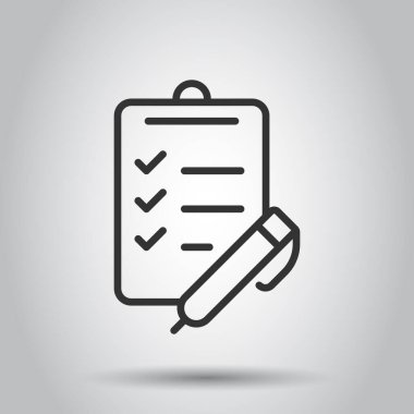 Liste simgesini düz biçimde yapmak için. Beyaz izole edilmiş arkaplan üzerindeki belge kontrol listesi vektör illüstrasyonu. Not denetimi işareti iş konsepti.