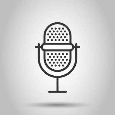 Düz stil mikrofon ikonu. Beyaz izole edilmiş arka planda Stüdyo Mike vektör çizimi. Ses kaydı iş konsepti.