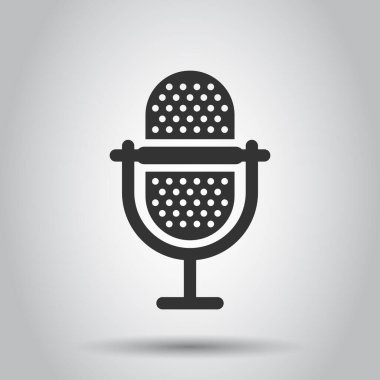 Düz stil mikrofon ikonu. Beyaz izole edilmiş arka planda Stüdyo Mike vektör çizimi. Ses kaydı iş konsepti.