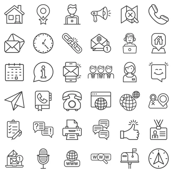 Contact Thin Line Icon Set Flat Style Mobile Communication Vector — 스톡 벡터