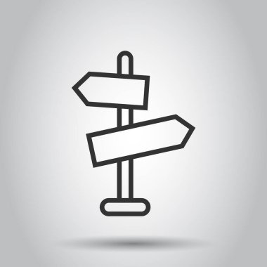 Düz stil kavşak işareti simgesi. Beyaz izole edilmiş arka planda yol yönü vektör çizimi. Yol İşareti İş Konsepti.