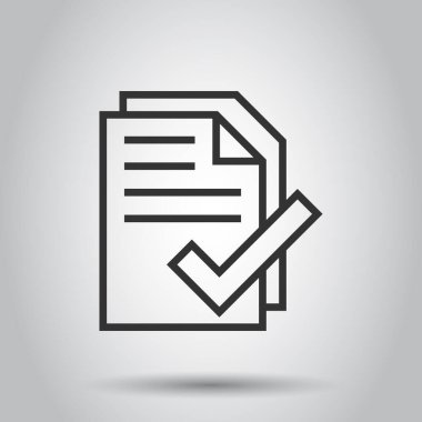 Düz biçimli belge kontrol listesi simgesi. Beyaz izole edilmiş arka planda vektör illüstrasyonunu rapor et. Kağıt sayfası iş konsepti.