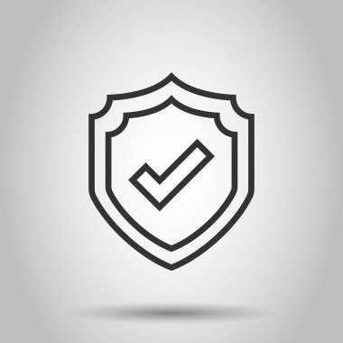 İşaretleme simgesi olan kalkan düz stil. Beyaz izole arkaplanda vektör illüstrasyonunu koru. İşaretli güvenlik iş konsepti.