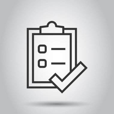 Liste simgesini düz biçimde yapmak için. Beyaz izole edilmiş arkaplan üzerindeki belge kontrol listesi vektör illüstrasyonu. Not denetimi işareti iş konsepti.