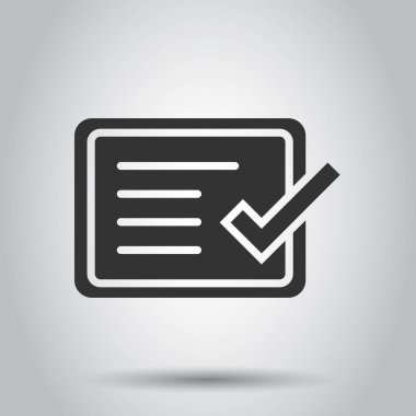 Sertifika simgesini düz şekilde onayla. Beyaz izole edilmiş arkaplan üzerindeki belge işaretleme vektör çizelgesi. Onaylama seçimi iş konsepti.