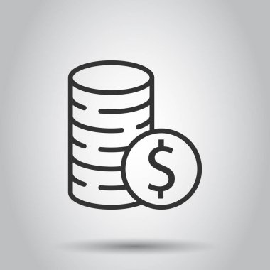 Bozuk para yığın simgesi düz stil. Beyaz izole edilmiş arka planda dolar sikke vektör çizimi. Para yığılmış iş konsepti.