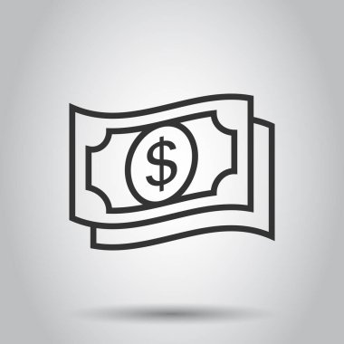 Düz stil para ikonu. İzole edilmiş beyaz arka planda nakit vektör illüstrasyonunu değiştir. Banknote faturası iş konsepti.