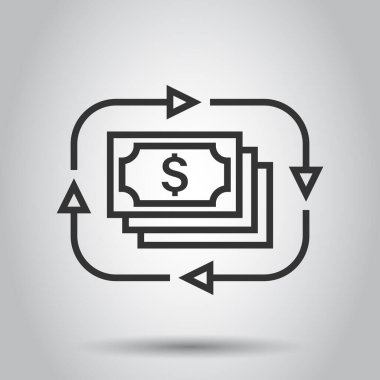 Gelir artışı simgesi düz bir şekilde. Beyaz izole edilmiş arka planda finansal performans vektör çizimi. Büyüyen ok iş kavramına sahip madeni para.