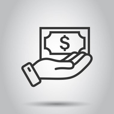 Düz bir siluet simgesi. Beyaz izole edilmiş arka planda elde vektör illüstrasyonundaki para. Banknote maaş bordrosu konsepti.