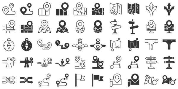 Navigation Icon Set Flat Style Gps Direction Vector Illustration White — Stock Vector