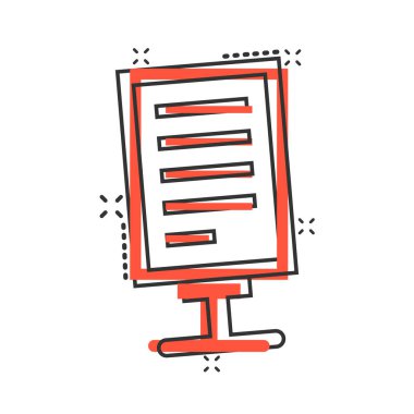 Çizgi roman tarzında ilan panosu simgesi. Beyaz izole arkaplanda şehir ışığı karikatür vektör çizimi. Pankart sıçrama etkisi iş konsepti.