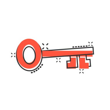 Çizgi roman tarzında anahtar simge. Beyaz izole edilmiş arkaplanda parola çizimi. Sıçrama etkisi iş konseptine erişim.