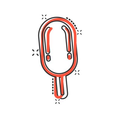 Çizgi roman tarzında dondurma ikonu. Beyaz izole edilmiş arka planda sundae karikatür vektör çizimi. Şerbet tatlısı sıçrama etkisi iş konsepti.