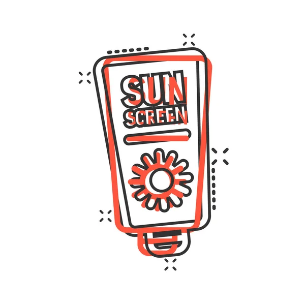 Ícone Proteção Solar Estilo Cômico Creme Protetor Solar Desenho Animado — Vetor de Stock