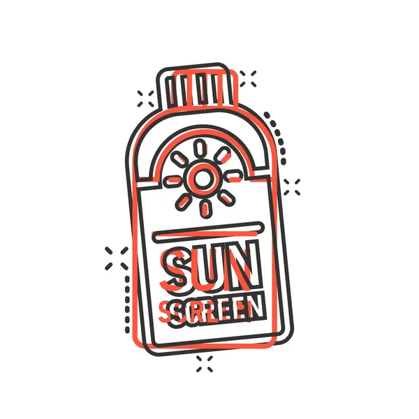 Sonnenschutz Ikone Comic Stil Sonnencreme Cartoon Vektor Illustration Auf Weißem — Stockvektor