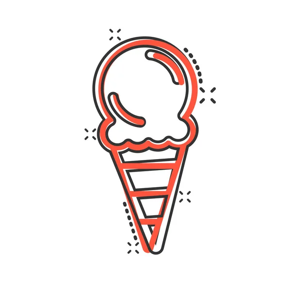 漫画風のアイスクリームアイコン 白い隔離された背景の日曜日の漫画のベクトルイラスト シャーベットデザートスプラッシュ効果ビジネスコンセプト — ストックベクタ