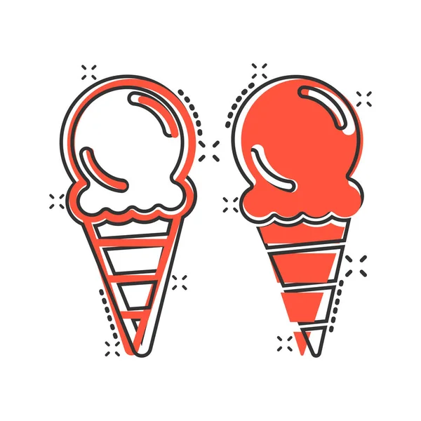 Ice Cream Icon Comic Style Sundae Cartoon Vector Illustration White — Stock Vector