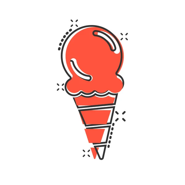 漫画風のアイスクリームアイコン 白い隔離された背景の日曜日の漫画のベクトルイラスト シャーベットデザートスプラッシュ効果ビジネスコンセプト — ストックベクタ