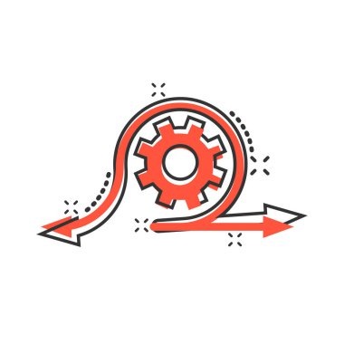 Çizgi roman tarzında çevik bir simge. Beyaz izole edilmiş arka planda esnek çizgi film vektör çizimi. Ok döngüsü sıçrama etkisi iş konsepti.