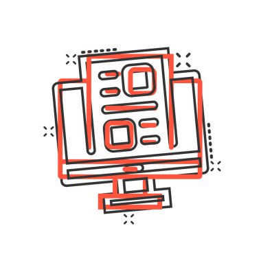 Çizgi roman tarzında blog simgesi. Sosyal medya iletişimi karikatür vektör çizimi beyaz izole arka planda. İçerik sıçrama etkisi iş konsepti.