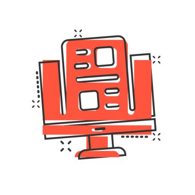 Çizgi roman tarzında blog simgesi. Sosyal medya iletişimi karikatür vektör çizimi beyaz izole arka planda. İçerik sıçrama etkisi iş konsepti.