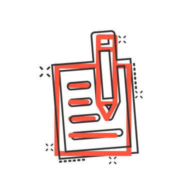 Çizgi roman tarzında blog simgesi. Beyaz izole arkaplandaki kalem karikatür vektör çizimi belgesi. İçerik sıçrama etkisi iş konsepti.