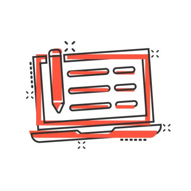 Çizgi roman tarzında blog simgesi. Sosyal medya iletişimi karikatür vektör çizimi beyaz izole arka planda. İçerik sıçrama etkisi iş konsepti.