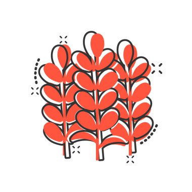 Çizgi roman tarzında buğday ikonu. Beyaz izole edilmiş arka planda arpa çizgi filmi vektör çizimi. Kök sıçrama etkisi iş konseptini hasat et.