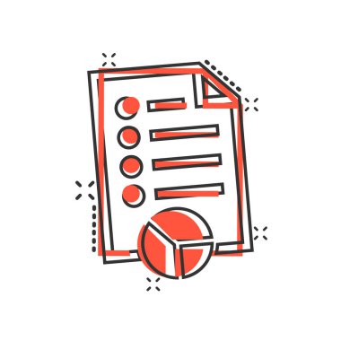 Çizgi roman tarzında belge simgesi. Beyaz izole edilmiş arka planda çizgi film vektör illüstrasyonunu rapor et. Kağıt tabaka sıçrama etkisi iş konsepti.