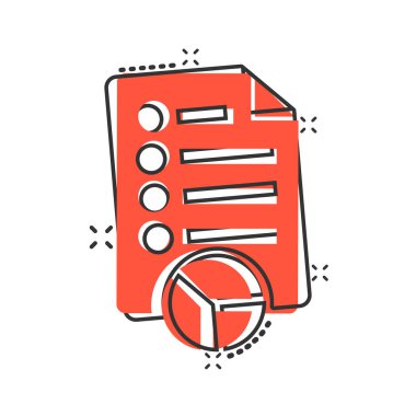 Çizgi roman tarzında belge simgesi. Beyaz izole edilmiş arka planda çizgi film vektör illüstrasyonunu rapor et. Kağıt tabaka sıçrama etkisi iş konsepti.