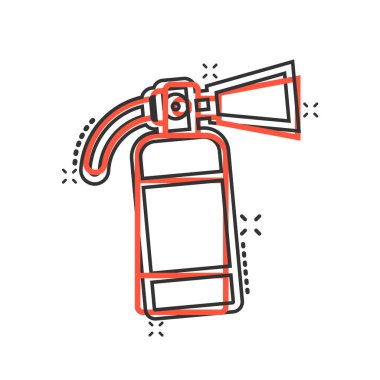 Komik bir şekilde söndürme ikonu. Beyaz izole edilmiş arka planda ateş koruma çizgi filmi vektör çizimi. Acil sıçrama etkisi iş konsepti.