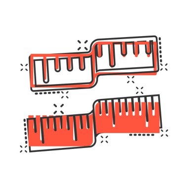 Çizgi roman tarzında mezura simgesi. Beyaz izole edilmiş arka planda cetvel çizgi film işaret vektör çizimi. Ölçek sıçrama etkisi iş konsepti.