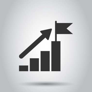 Bitiş bayrağı simgesi düz bir merdiven. Beyaz arka planda liderlik meydan okuma vektör illüstrasyonu. Kariyer büyütme konsepti.