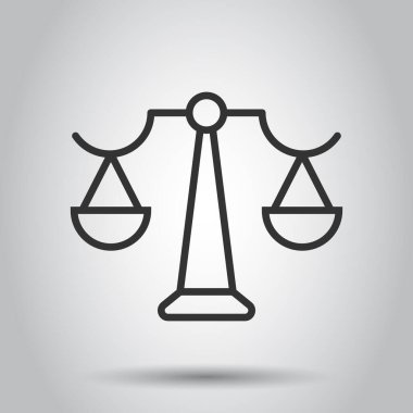 Denge simgesini düz bir şekilde ölçeklendir. Beyaz izole edilmiş arka planda Adalet vektör çizimi. Yargı işi konsepti.