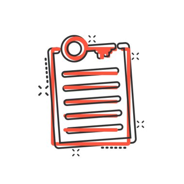 Çizgi roman biçiminde parola hesabı simgesi. Beyaz izole edilmiş arkaplanda anahtar kelime karikatür vektör çizimi. Anahtar kombinasyonu sıçrama etkisi iş konsepti.