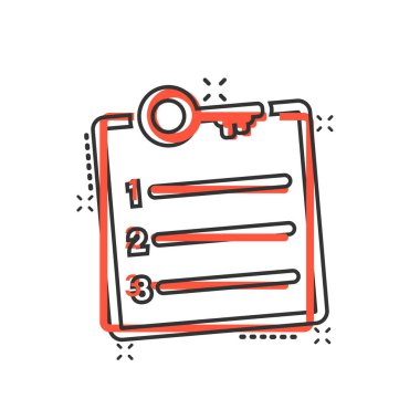 Çizgi roman biçiminde parola hesabı simgesi. Beyaz izole edilmiş arkaplanda anahtar kelime karikatür vektör çizimi. Anahtar kombinasyonu sıçrama etkisi iş konsepti.