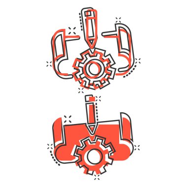 Çizgi roman tarzında prototip simgesi. Beyaz izole edilmiş arkaplanda başlangıç çizgi filmi vektör illüstrasyonu. Model geliştirme sıçrama etkisi iş konsepti.
