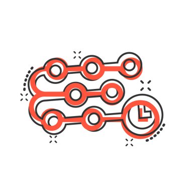 Çizgi roman tarzında zaman çizelgesi simgesi. Beyaz izole edilmiş arka planda çizgi film vektör çizimi. Diyagram sıçrama etkisi iş konsepti.