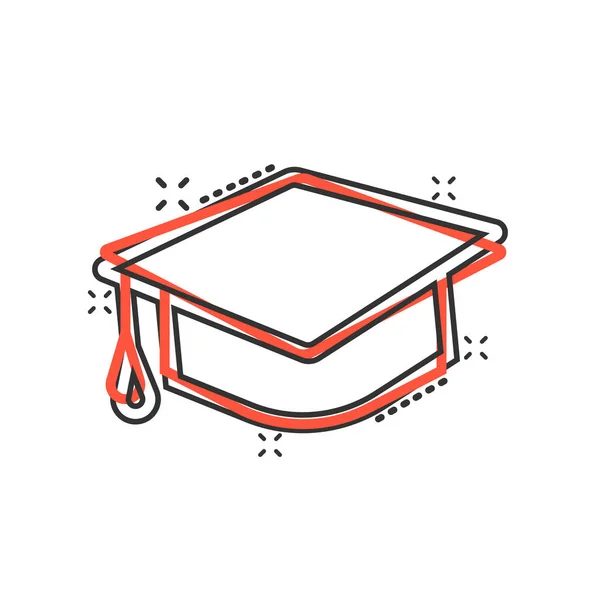 漫画風の卒業帽子のアイコン 白い隔離された背景の学生キャップ漫画のベクトルイラスト 大学スプラッシュ効果ビジネスコンセプト — ストックベクタ