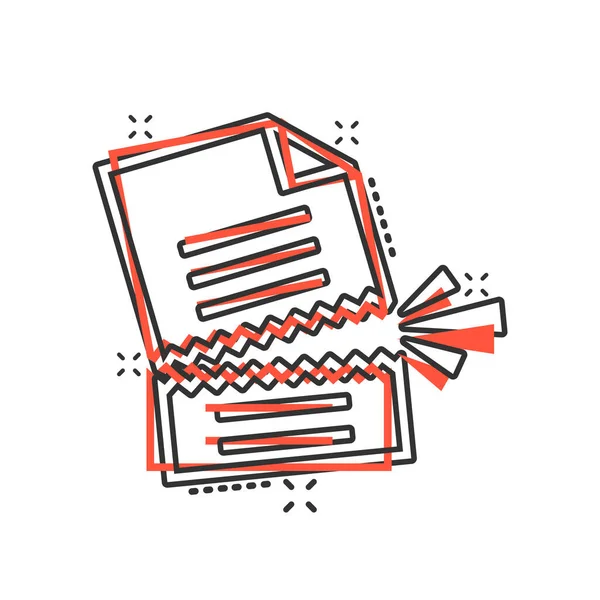 Çizgi roman biçiminde belge hatası simgesi. Beyaz izole edilmiş arka planda kırık rapor karikatür vektör çizimi. Hasarlı sıçrama etkisi iş konsepti.