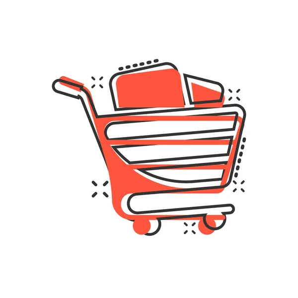 Ícone Carrinho Compras Estilo Cômico Trolley Cartoon Vector Illustration White — Vetor de Stock