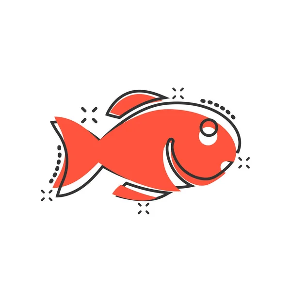 鱼在喜剧风格的图标 海鲜漫画矢量插图白色孤立的背景 海洋动物飞溅效应商业概念 — 图库矢量图片