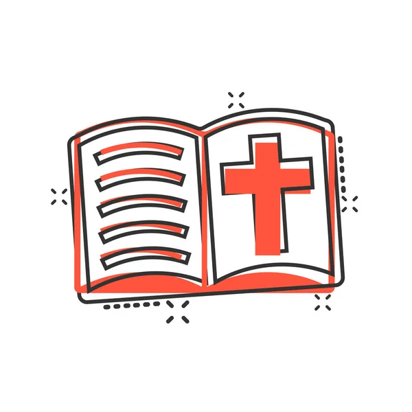 Ikona Książki Biblijnej Komicznym Stylu Kościół Wiara Wektor Kreskówki Ilustracja — Wektor stockowy