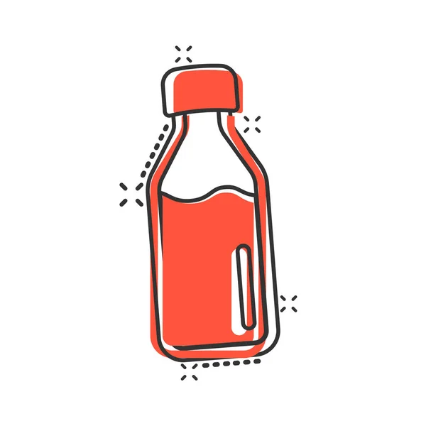 滑稽风格的瓶装牛奶图标 瓶卡通人物插图白色孤立的背景 饮料瓶飞溅效果商业概念 — 图库矢量图片